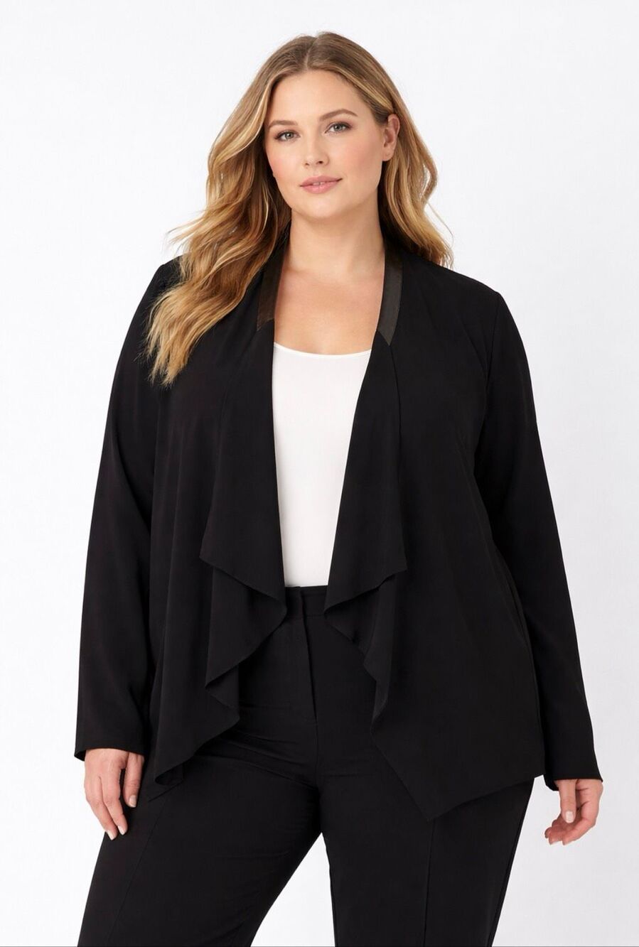 Eileen Fisher Black Silk Georgette Drape Open Front Jacket Plus 3X
